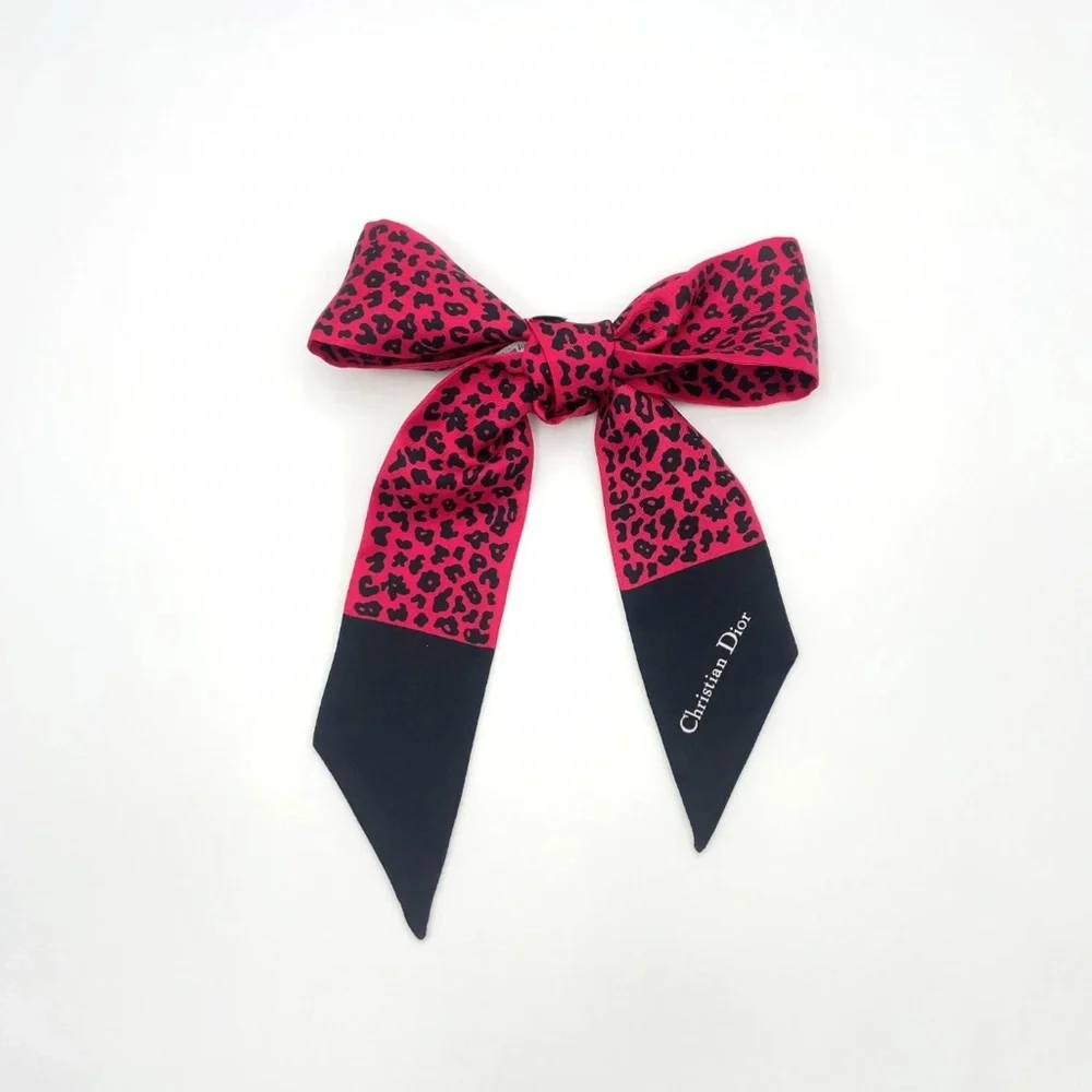 Christian Dior Mitzah Leopard Pink x Multicolor Silk Scarf W/Box